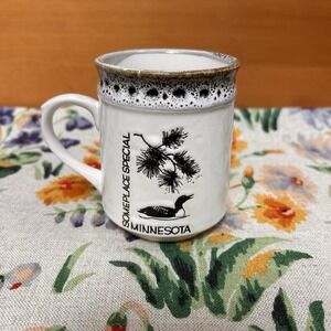VTG 70s Minnesota Loons Speckled Embossed Stoneware Coffee Cup Mug 8oz Souvenir